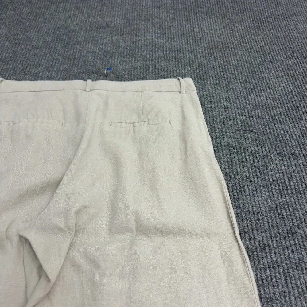 Mango Pants Womens 7 Beige Linen Pleated Wide Leg Minimalist Casual Summer